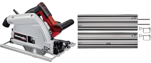 Einhell Tauchsäge TE-PS 165 (1.200 Watt, werkzeuglose Einstellung bei Schnitttiefe + Neigungswinkel, hochwertiges Hartmetall-Sägeblatt) + Führungsschiene (2x1000 mm, für Schnitte von 45° bis 90°)