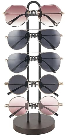 Mkono Sonnenbrillen-Organizer, Brillenhalter, Ständer, Sonnenbrillen-Aufbewahrung, Brillenregal, Metallrahmen mit Holzsockel, für 5 Paar Brillen-Display für Tisch, Schreibtisch, Dresser, Schwarz