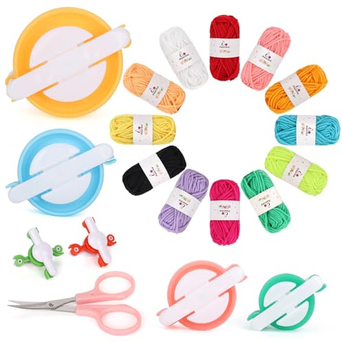 Aeelike Pom Pom Maker Kit mit 1 Stabile Schere, Fluff Ball Weaver Nadel PomPom Maker Sets-DIY Pompoms Handwerk Puppe Making Kits -19 Pcs Wool Garn Knitting Handwerk Werkzeug Set