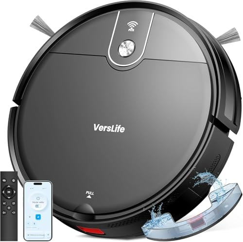 VersLife L6 Saugroboter mit Wischfunktion, 4000Pa Staubsauger Roboter mit App Steuerung, Alexa, 120 Mins MAX, Ultraflaches Design, Saug und Wischroboter für Tierhaare, Teppiche und Hartboden