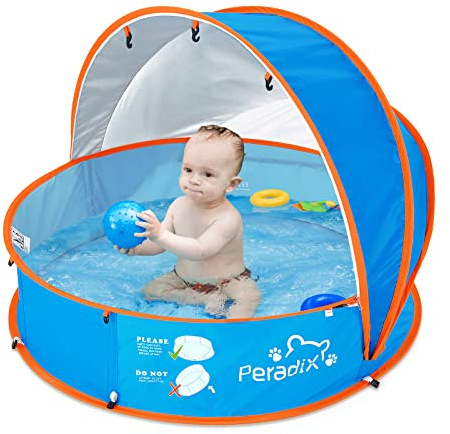Peradix 4 in 1 Pop Up Baby Planschbecken,Babypool mit UV Schutz Bällepool, Baby Zelt Strandzelt mit Moskitonetz,Tragbare Spielzelt Bällebad Sonnenschutz Sommer für Jahre,(Blau)
