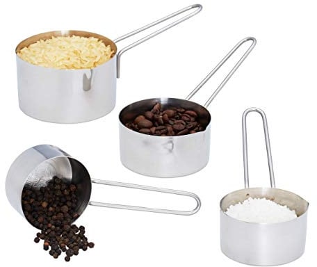 Relaxdays Standard Messbecher Set 4 TLG, Edelstahl, Messlöffel Cup mit Griff, spülmaschinenfest, US-Größen, ml Angaben, Silber