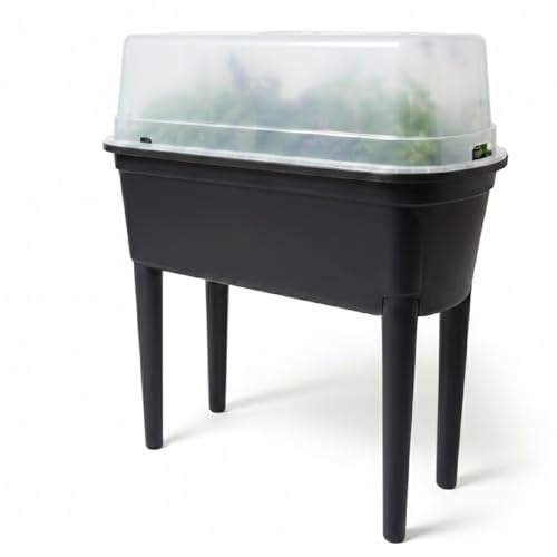 Prosperplast Hochbeet Frühbeet 78 x 82 x 37 cm Bloomo mit abnehmbaren Beinen und Deckel | Frühbeet für Garten und Balkon | aus robustem Kunststoff | Anthrazit | wetterfest