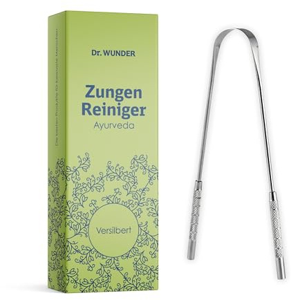 Dr. Wunder Ayurvedischer Zungenreiniger: chirurgischer Edelstahl versilbert | Natürlich antimikrobiell | verbesserte Mundhygiene & frischerer Atem | von Zahnärzten empfohlen | Zungenschaber