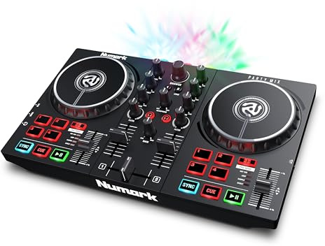 Numark Party Mix II DJ Controller mit Lichtshow, 2 Decks, integriertem Mixer, Audio Interface und Serato DJ Lite