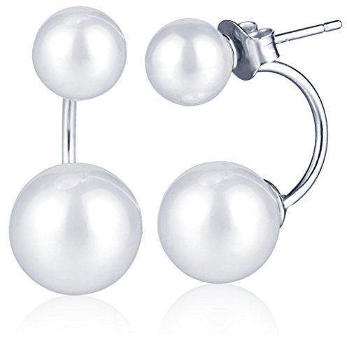 Yumilok Perlenohrstecker aus 925er Silber, mehrere Tragemöglichkeiten, für Hochzeit, elegante Form, silberfarben, Perle