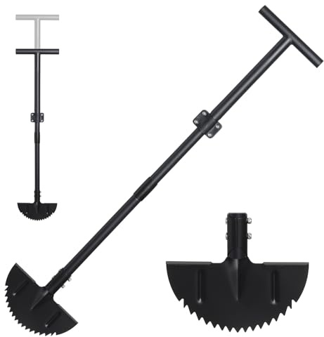 Harrms Rasenkantenstecher mit Verstellbarem Griff, Manueller Kantenschneider Schwarz 86-106cm, Professioneller Scharfer Sägezahn Halbmond Rasenschäler für Gehwege, Beete, Gartenkanten Hof
