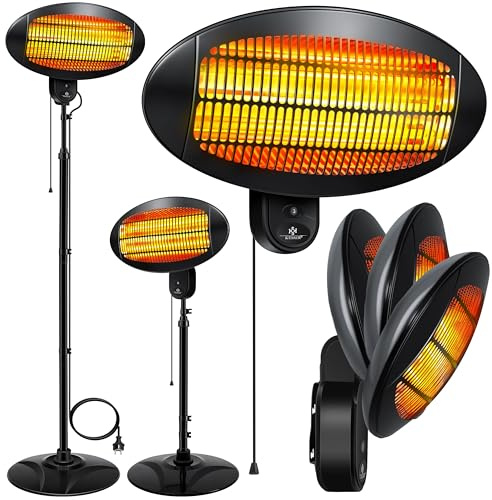 KESSER® Infrarot Wickeltischstrahler Wärmelampe für Baby, 2000W Heizlüfter Standgerät | Wandmontage Heizstrahler, mit Kippsicherung, 3 Stufen Rotlicht Heizung, Indoor Outdoor, Stand | Wand, schwarz