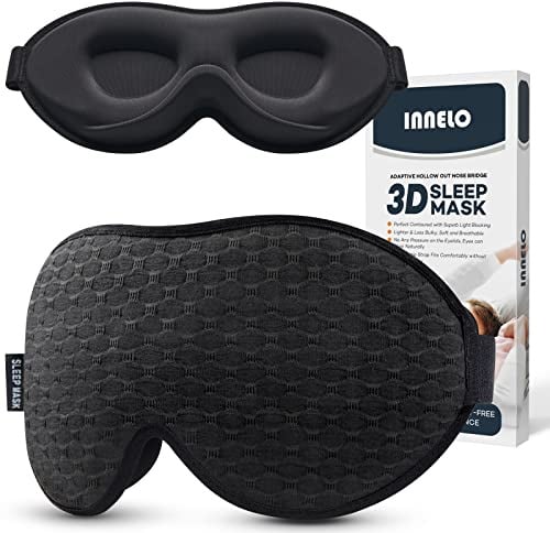 INNELO Schlafmaske für Herren Frauen, bequeme atmungsaktive 3D Schlafbrille | 2024 mit tiefen Augenhöhlen und erhöhtem Nasenpolster, Augenmaske mit 100 % Lichtblockierung, Memory Foam für Reisen, Schwarz