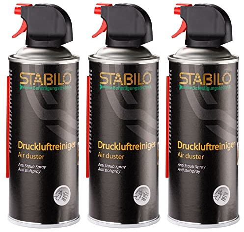 3x Druckluftreiniger 400ml | Druckluftspray, Luftdruckreiniger, Reinigungsspray, Druckluft aus der Dose mit Verlängerungdüse | 3 Stück