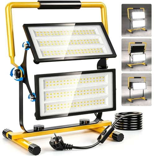 Bellanny LED Baustrahler 200W 20000LM Arbeitsscheinwerfer Arbeitsleuchte mit Stecker, 6500K Baustellenlampe - IP66 Wasserdichter Baulampe Strahler mit 3m Kabel für Werkstatt oder Baustelle Garage
