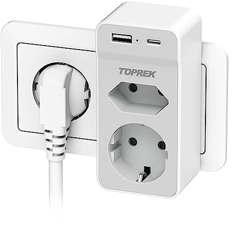 Doppelstecker für Steckdose, 4 in 1 Doppelsteckdose Steckdosenleiste mit USB Steckdosenadapter 2Fach, 3680W 16A Mehrfachsteckdose Ohne Kabel Zweifachstecker Steckdosenverteiler, Grau