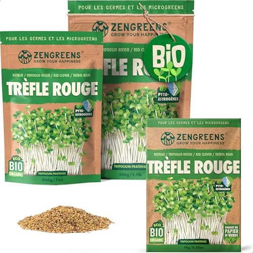 ZenGreens® Bio Rotklee Sprossensamen - Wähle zwischen 200g und 500g | Keimsprossen & Microgreens - für Sprossenglas, Keimschale und Sprossenturm - hohe Keimfähigkeit - Ernte in wenigen Tagen