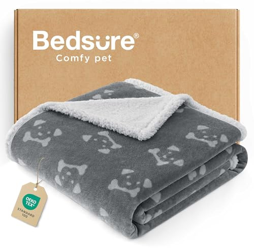 BEDSURE wasserdichte Hundedecke mittelgroße Hunde - 102x76cm Hundedecke waschbar, Decke Hund aus Sherpa Fleece, Katzendecke flauschig und weich, Grau