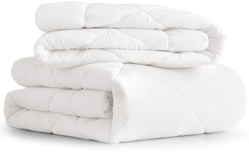 Cozylux Bettdecke 135x200 4 Jahreszeiten 2 teilig - inklusive Ganzjahresdecke 135x200cm 300gsm + Sommerdecke 135 x 200 150gsm, 2 zusammengeknöpften Steppdecke für Vierjahreszeiten/Sommer/Winter Weiss