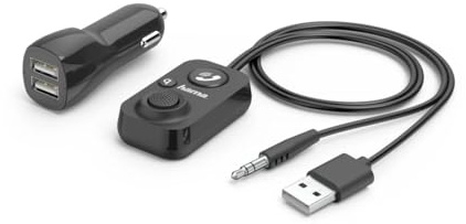 Hama Bluetooth Freisprecheinrichtung für Autos mit Aux-Eingang (mit 2-Fach USB-Ladegerät, kabellos telefonieren und Musik hören über Kfz-Lautsprecher, 3,5 mm Klinke Adapter, Car Audio, Bluetooth 5.1)