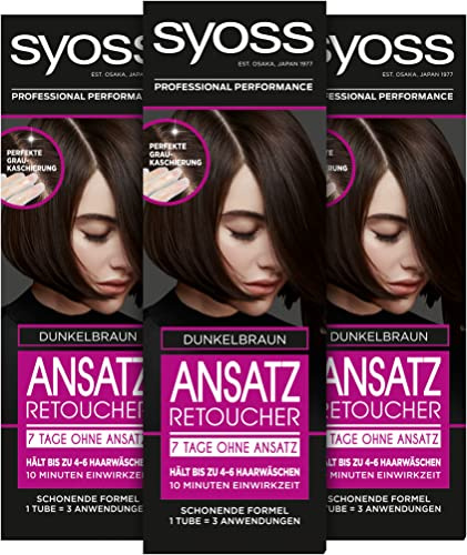Syoss Ansatz Retoucher Dunkelbraun Stufe 1 (3 x 60 ml), semi-permanente Ansatzfarbe für 7 Tage ohne Ansatz, Haarfarbe für schnelle und einfache Ansatzbehandlung