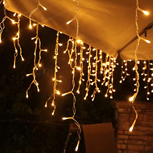 interGo Lichterkette Eisregen Außen, 10m 400er LED Lichtervorhang LED mit Timer, IP44 wasserdicht 8 Modi für Innen Außen Weihnachten, Schlafzimmer, Party, Hochzeit, Balkon, Garten Deko