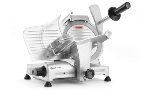 HENDI Aufschnittmaschine, Profi Line 195, Messerdurchmesser: 195mm, Allesschneider, Stufenlos einstellbare Schnittstärke (0-12mm), 220-240V/200W, 416x400x(H)335mm, Aluminium, Edelstahl