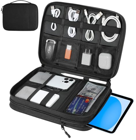 Dadanism Universal Elektronik Organizer Tasche - Doppelschicht Tech Pouch für 9-11'' Tablets, Kabel, Ladegeräte, Powerbank, Schwarz