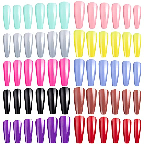 240 Stück Extra Lange Künstliche Nägel, Einfarbig Falsche Nägel, Ballerina Sarg Vollfarbige Vollabdeckung Nageltips für Frauen Mädchen DIY Nagelkunst Salon (10 Farben & 12 Größe)