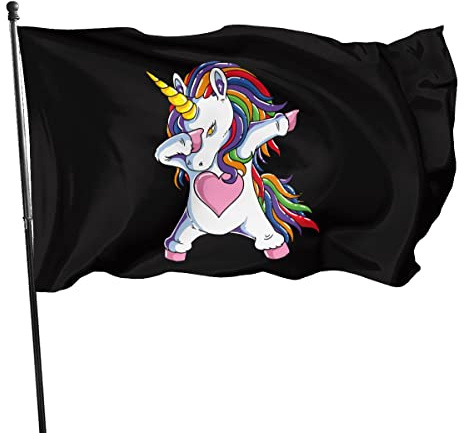 NIBABAEU 90 x 150 cm, dekorative Hausflagge, Hof-Banner, lustig, niedlich, Einhorn-Flagge, Druck, Gartenflagge, hängende Flagge, Dekoration, Dabbing Cute Unicorn 1