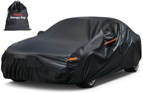 kayme Autoabdeckung Wasserdicht Atmungsaktiv, Vollgarage Autoplane für Sonne Regen Staub Schutz mit Reißverschluss und Baumwollfutter, Abdeckplane für Limousine/Kombi(470 bis 490 cm) 3XL Schwarz
