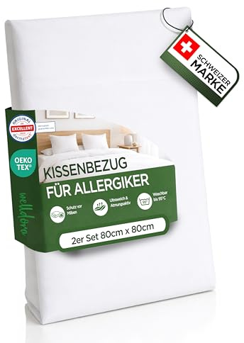 Welldora ǀ 2er-Set Milbenbezug Kissen 80x80 ǀ Allergiker Kissenbezug fachärztlich getestet ǀ Premium Encasing 80x80 cm gegen Milben & Bettwanzen ǀ Allergiker Bettwäsche