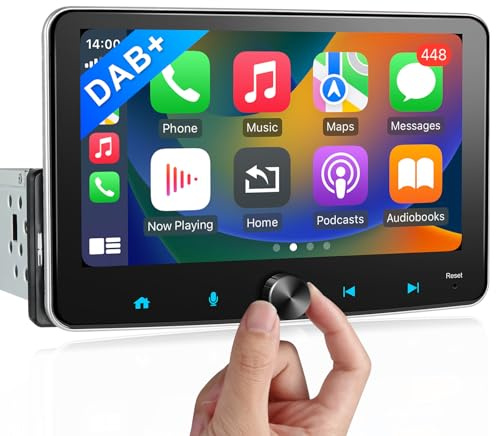 DAB+ Android Autoradio 1Din Wireless CarPlay Wireless Android Auto Radio mit Bildschirm 7 Zoll 8-Core 4G+64G Car Play Display Touchscreen Monitor mit Bluetooth FM/AM RDS WiFi GPS Navi SWC EQ 1 Din