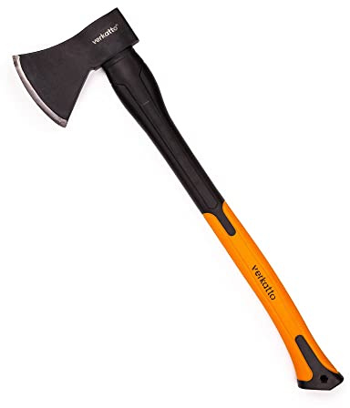 Mivos Axt 1250 g mit Glasfaserstiel und Klinge aus Kohlenstoffstahl - Länge: 62,5 cm - Fällaxt zur Bearbeitung von Holz - Spaltaxt mit Gummiertes Griffende für Garten und Wald