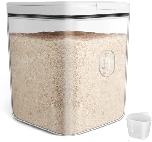 ZgoEC Reis Behälter 10 kg, Mehl Aufbewahrung Box 11 Liter, Flip-Top-Deckl | Transparent Reisspender, Getreide Vorratsdosen Luftdicht, Plastik Mehl Behälter Müslidosen, Aufbewahrungsbox Küche für Pasta