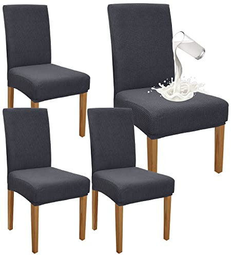 Granbest Premium Wasserdicht Esszimmer Stuhl Abdeckungen Satz Von 4, Stretch Hohen Zurück Stuhlhussen Slipcover Für Esszimmer, Abnehmbaren Stuhl Schutz Für Bankett, Küche, Party (4er Set, Grau)