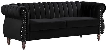 Vente-unique Chesterfield-Sofa - 3-Sitzer - Samt - Schwarz - Trumbo
