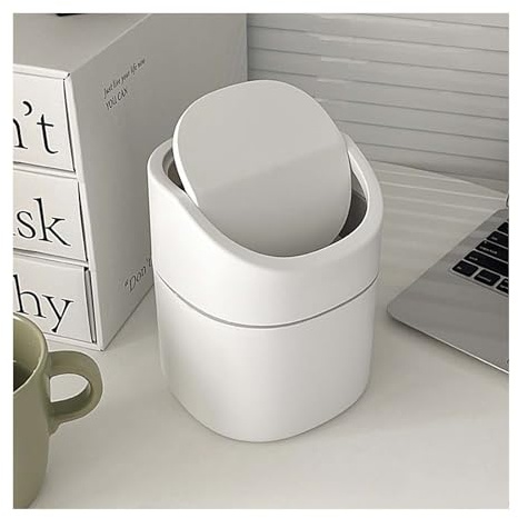 LTHERMELK TischmüLleimer, Kunststoff Mülleimer Klein, Mit Deckel Papierkorb, Mülleimer Kinderzimmer MäDchen FüR Familie Wohnzimmer Schreibtisch Badezimmer BüRo(Weiß)