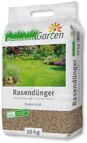 OPPENHÄUSER Rasendünger Frühjahr 10kg bis 500m² - Sofortwirkung für sattgrünen und robusten Rasen, verdrängt Moos, Sofortdünger