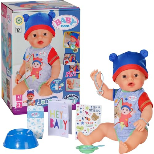 BABY Born Jonas 43 cm Jungenpuppe mit 10 Funktionen | Accessoires inklusive, Strampler inklusive, funktioniert ohne Batterien, ab 3 Jahren