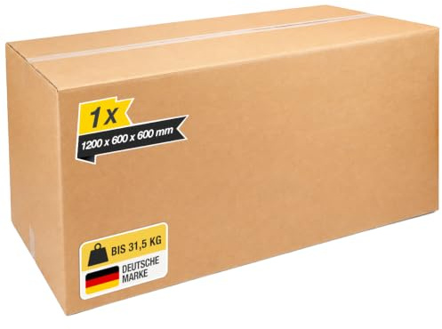 smiley pack 1x Versandkarton groß 120x60x60 cm zweiwellig bis 31,5 kg | Faltkarton im Maximalmaß für DHL & Hermes ohne Sperrgutzuschlag – doppelwellige Wellpappe – stabile Box, Innenmaß 118x58x58