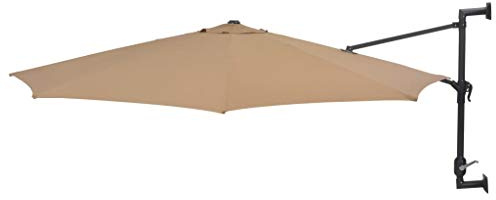 Festnight Wand-Sonnenschirm ? 300 cm Wandmontage | Ampelschirm mit Metallmast | Gartenschirm Terrassenschirm Balkonschirm 8 Rippen Kurbelsystem Taupe