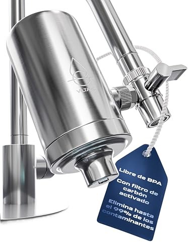 VILTARO® Wasserfilter Wasserhahn mit Kalkschutz – nur 2 Cent/Liter Trinkwasser, BPA-frei, Edelstahl, wassersparender Strahlregler, Aktivkohle | Filter Wasserhahn, Wasserhahnfilter für Trinkwasser