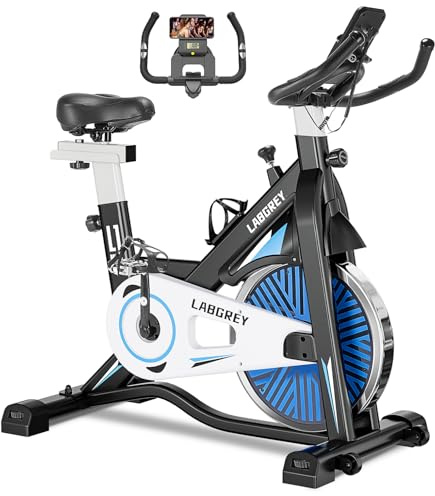 LABGREY Heimtrainer Fahrrad, Fitness Fahrrad für Zuhause, Indoor Kardio Training, Bike mit Pulsmesser, LCD Display, Ipad Halter, Sitz & Widerstand Einstellbar