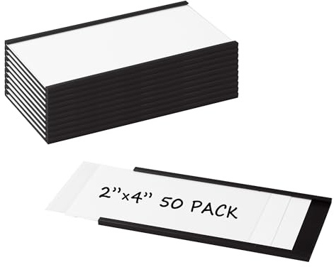 Realth Magnetische Etikettenhalter 50 Stück 50MM X 100MM | Beschreibbare Magnet-Etiketten,Schmutzfrei Abnehmbar, C-Kanal, für Schule Büro Whiteboard Metall Hängeschränke und Schubladen