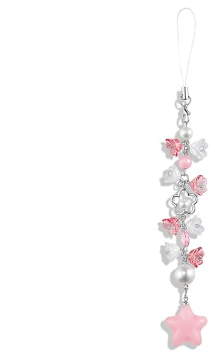 Mabor Blumen Sterne Handyanhänger, Phone Charm Rosa Süße Handy Schlaufe Handykette Universal Taschen Anhänger Schlüsselanhänger Stern Y2K Taschen Charms Damen Kamera Anhänger
