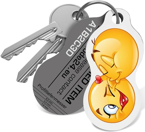 Einkaufswagenlöser „Kuss-Smiley“ (1 Stück) – funktionaler Schlüsselanhänger mit Einkaufswagenchip – Schlüsselanhänger Einkaufschip mit 1 Jahr Fundservice – 100% sicher