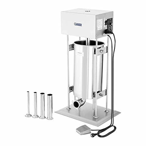 Royal Catering RCWF-15LE-H Wurstfüller Edelstahl elektrisch 260 W Wurstfüllmaschine 15l elektrische Stopfmaschine Wurstmaschine 4 Füllrohre Fußpedal