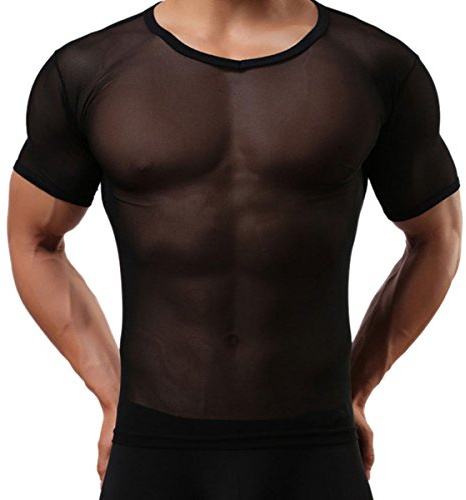 Panegy Herren Sexy Transparent T Shirt Glatt Gaze Slim Fit Tops Unterwäsche Reizwäsche - Weiß/Schwarz
