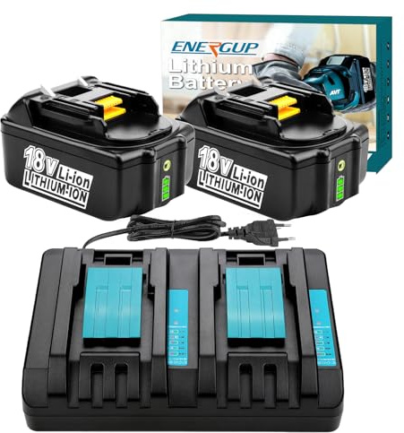 Energup 2 Stück 18V 5000mAh Li-ion Ersatzakku + DC18RD Dual Port Ladegerät für Makita 18V Akku BL1850B BL1830 BL1840 BL1850 BL1860 BL1815 BL1820