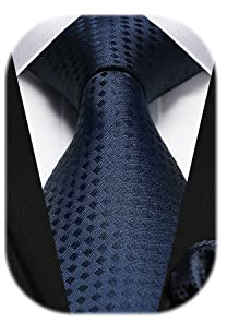 HISDERN Krawatten für Herren Dunkelblau Krawatte mit Einstecktuch Formelle Klassische Hochzeit Herrenkrawatte und Taschentuch Set für Männer