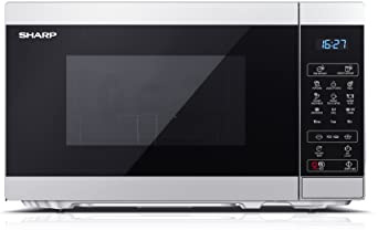 Sharp Mikrowelle YC-MG02E-S 20L, Silber/Schwarz, 800W Mikrowellenleistung, Voll-digitale Steuerung, 11 Stufen, 8 Automatikprogramme, Grillfunktion 1000W