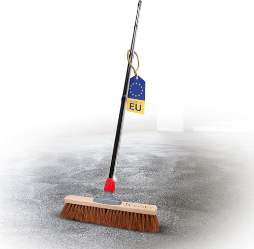 Novaliv Kokosbesen 40 cm mit Stiel Kokosborsten Besen Naturborsten mit stiel Ideal als Werkstattbesen Hallenbesen Industriebesen Hausbesen Kehrbesen Malerbesen Haarbesen Terassenbesen Besen weich