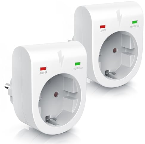 Arendo - 2X Überspannungsschutzadapter - Schuko Schutz-Adapter - Blitzschutz - bis zu 3500 W - IP 20 - integrierter Berührungsschutz - Überspannungsschutz mit LED-Funktionsanzeige - 2er Set